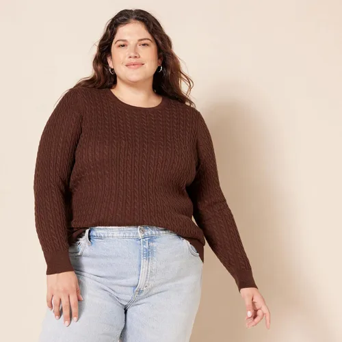 Vista 6 de Tienda Essentials - Suéter ligero de punto trenzado de manga larga con cuello redondo para mujer