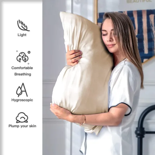 Vista 3 de Juego de 2 fundas de almohada de seda para cabello y piel, suave, transpirable y resistente, 100%, fundas de seda de morera natural en ambos lados