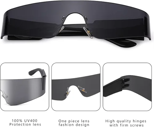 Vista 4 de COASION Wrap Around Sunglasses for Women Men Trendy Rimless Futuristic Shades Y2k Shield Flat Top Fashion Eyeglasses