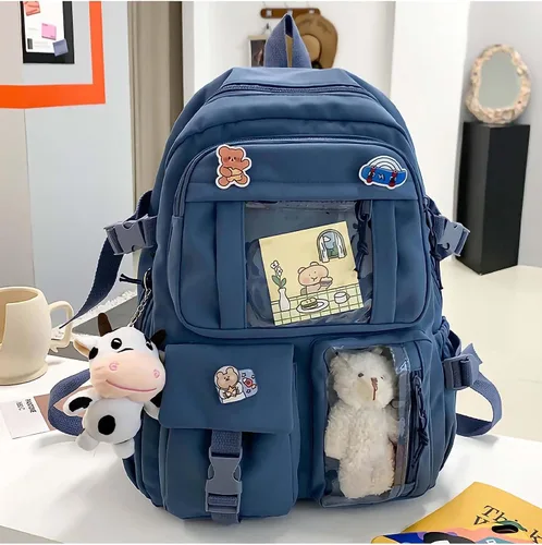 Vista 2 de Kawaii Backpack With cute plush pendant and Kawaii pins,Aesthetic Backpack Cute Kawaii Backpack for School