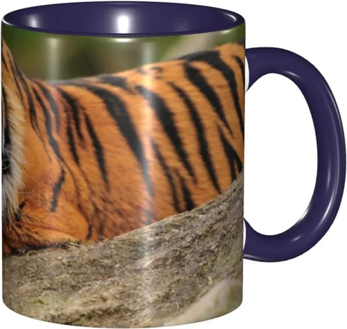 Vista 14 de Taza de café, taza personalizada de tigre, tigre agachado en la roca hermosa foto de la naturaleza, 11 onzas, para bebidas calientes y todos