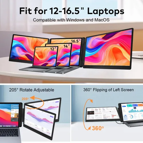 Vista 6 de Extensor de pantalla para laptop de 14 pulgadas, monitor portátil FHD 1200P IPS para portátiles de 12 a 16.5 pulgadas, extensor de monitor