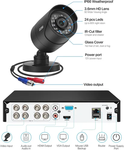 Vista 8 de ZOSI 3K Lite Sistema de cámara de seguridad con cable, 4 cámaras bala