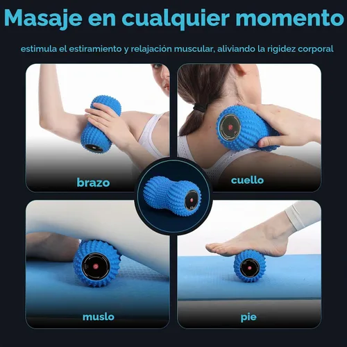 Vista 6 de Pelota de masaje de maní vibratoria 2 en 1 con 6 modos de masaje, bola de rodillo de masaje vibratoria recargable para recuperación muscular, azul