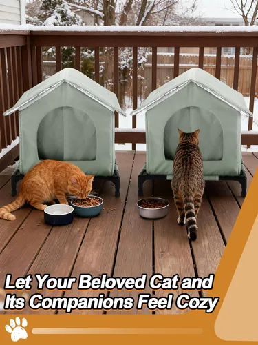Vista 6 de Casa elevada para gatos al aire libre – Refugios resistentes a la intemperie para gatos para invierno, casa impermeable para mascotas para mantener