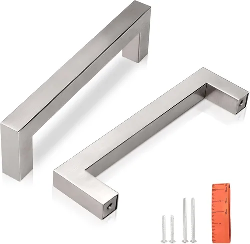 Vista 18 de Juego de manijas de puerta de acero inoxidable de 1/2 de ancho, esquinas cuadradas, para armario de cocina