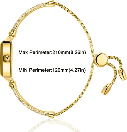 Vista 4 de Reloj de mujer JIANDUN pequeño hexagonal dorado, reloj de pulsera de diamante con acento, impermeable y elegante Negro dorado
