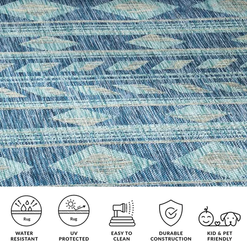 Vista 6 de SAFAVIEH Courtyard Collection CY8529 - Alfombra de pasillo de 2 pies 3 pulgadas x 6 pies 7 pulgadas, color azul marino y aguamarina CY8529