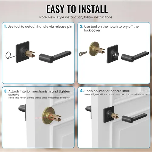 Vista 3 de HOSOM Dummy Door Handle,2 Pack Closets,French Double Doors Knobs Levers Negro mate