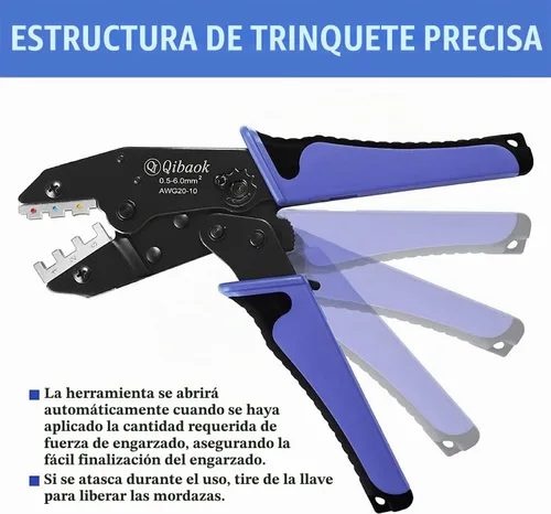 Vista 7 de Qibaok Crimpadora de cables de trinquete para conectores termorretráctiles, terminales de trinquete, herramienta de crimpado de alambre AWG 22-10