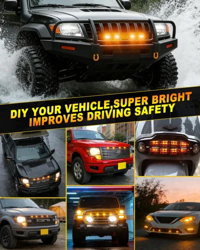 Vista 6 de Luz de rejilla delantera para automóvil, luz ámbar de circulación diurna, luz de advertencia decorativa para Ford Toyota Raptor Jeep, vehículos