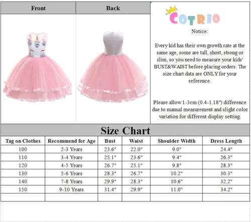 Vista 2 de COTRIO Unicorn Costume Fancy Dress Up Flower Girls Dresses Pageant Party Evening Gowns Halloween Tutu Dress