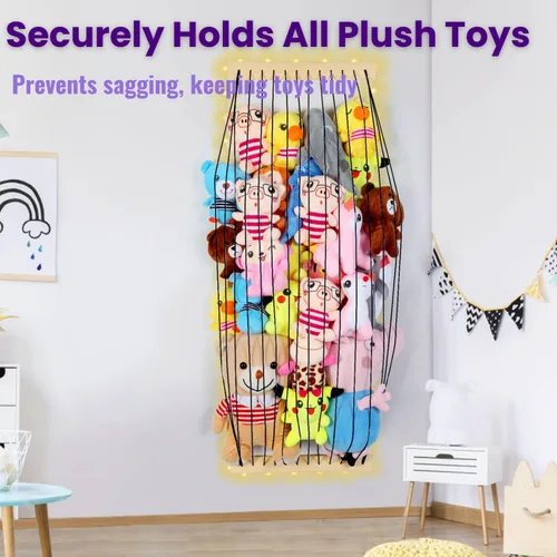 Vista 8 de Almacenamiento de animales de peluche de madera suave para habitación de los niños, soporte de pared para colgar en la puerta, organizador
