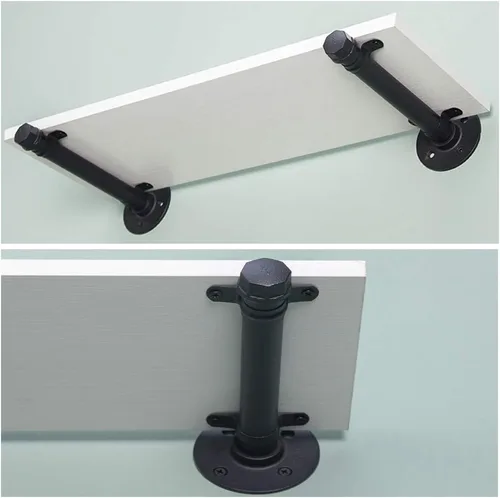 Vista 5 de Y&J - Soportes de estante de tubo rústicos, flotantes resistentes, soportes industriales de estante negro, para bricolaje, decorativos, soportes