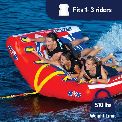 Vista 2 de WOW Sports Tubo remolcable de dirección asistida, 1-3 personas, capacidad de 510 libras, orientable, para navegación, jóvenes y adultos