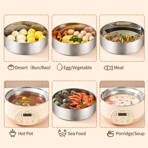 Vista 7 de Joydeem Vaporizador eléctrico de alimentos para cocinar, vaporizadores de verduras y alimentos de acero inoxidable de 2 niveles, gran capacidad
