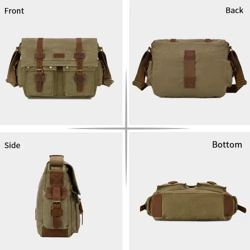 Vista 3 de Kattee Military Messenger Bag Canvas Leather Shoulder Bag Fits 14.715.6 Inch Laptop