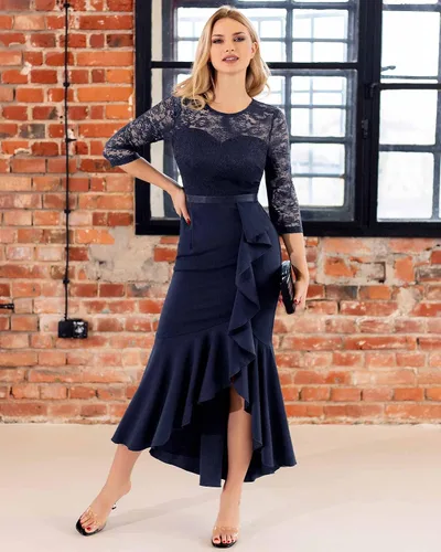 Vista 5 de MISSMAY Vestido largo formal de dama de honor con volantes y encaje floral para mujer