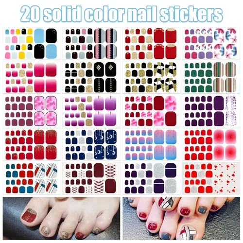 Vista 2 de 20 hojas de 440 piezas de diseños de moda, calcomanías de uñas completas para mujeres, uñas de los pies, calcomanías de esmalte de uñas de gel