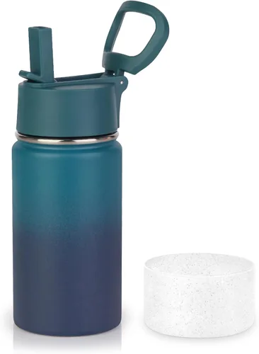 Vista 21 de Volhoply Botella de agua de acero inoxidable aislada de 14 onzas con tapa de pajita y funda de silicona, sin BPA, fácil de usar para niños y niñas