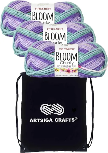 Vista 23 de Premier Yarns Bloom Chunky Hydrangea 1114-01 (6 madejas, el mismo lote de tinte) - Hilo acrílico grueso y voluminoso #5 para ganchillo y tejer