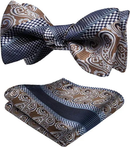Vista 83 de HISDERN Pajaritas para hombre, corbatín de cachemira para hombre, corbata de lazo y bolsillo cuadrado, juego formal de esmoquin para boda