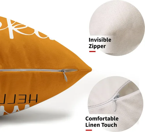 Vista 2 de Juego de 2 fundas de almohada lumbar de otoño de 12 x 20 pulgadas, fundas de almohada rectangulares decorativas de otoño de lino naranja, juego de 2