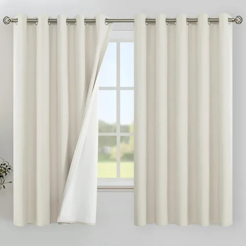 Vista 161 de YoungsTex - Cortinas 100% opacas para dormitorio, con aislamiento térmico y ojales, cortinas oscuras negras con capa pesada para ventana de sala