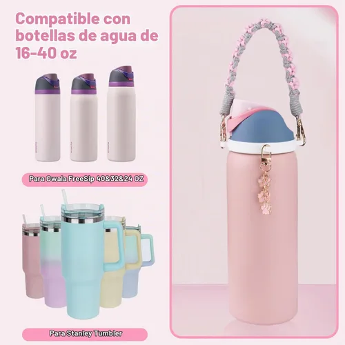 Vista 2 de Juego de accesorios para botellas de agua Owala FreeSip de 24 onzas, 32 onzas, 40 onzas, incluye correa de mango de garras de animales, bonitos