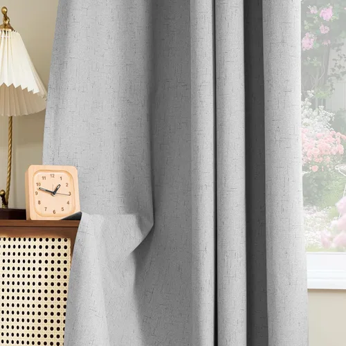 Vista 27 de H.VERSAILTEX Cortina 100% opaca para dormitorio, 63 pulgadas de largo, con ojales, cara de lino, bloqueo de luz completa, cortina para sala de Arena