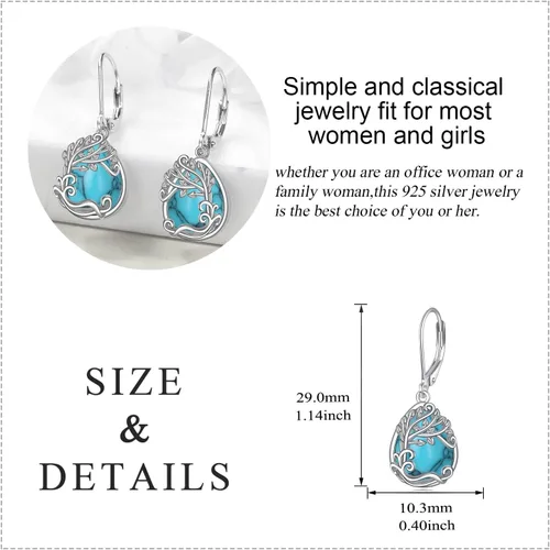 Vista 18 de Aretes colgantes con forma de lágrima de filigrana de piedra lunar de plata de ley 925 con cierre de palanca para mujer, regalos de joyería