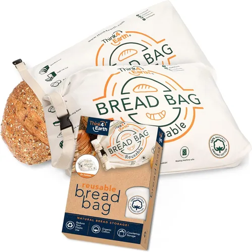 Vista 7 de Think4Earth® Bolsa de pan de algodón y lino orgánico - Bolsas reutilizables para regalo de pan casero - Contenedor de pan para grandes mocasines