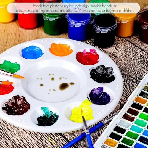 Vista 4 de FANDAMEI Paleta de Pintura, Bandejas de Pintura para Niños, Paletas de Pintura con 10 Cavidades para Adultos y Niños, Paletas Redondas de Pintura