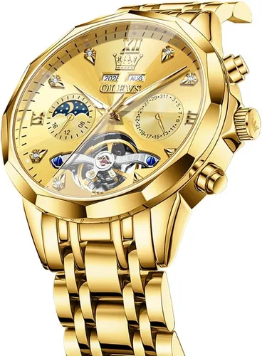 Vista 70 de OLEVS Reloj de pulsera automático con diseño de esqueleto para hombre, de lujo, con diamantes de lujo, de acero inoxidable, calendario, reloj