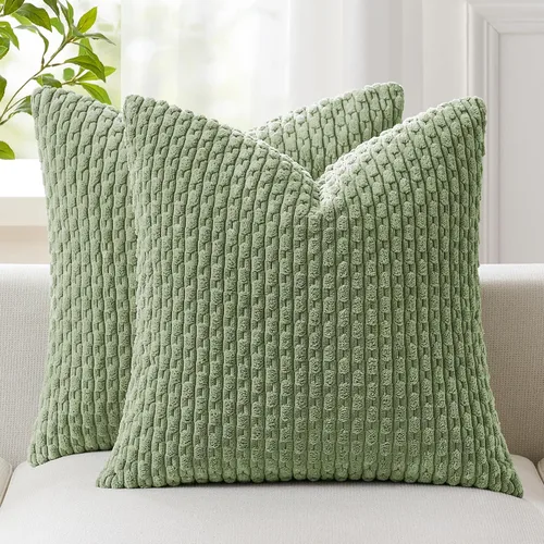 Vista 25 de Kevin Textile - Juego de 2 fundas de almohada de pana suave de 16 x 16 pulgadas, color verde aguamarina Fundas de almohada decorativas de pana