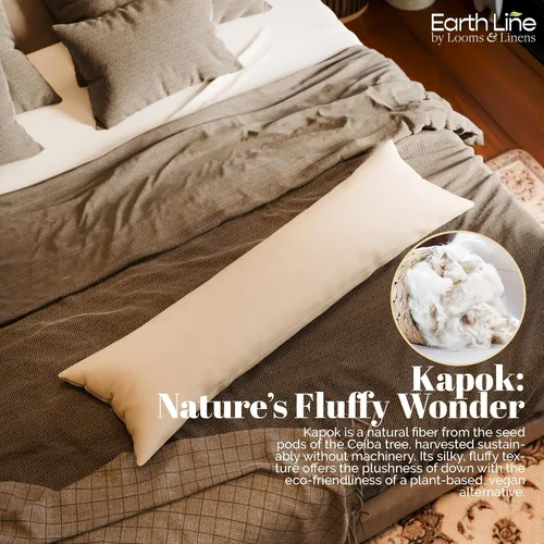 Vista 4 de Looms & Linens Kapok Pillow - Almohada de cuerpo completo de 20 x 48 pulgadas con carcasa de satén, paquete de 1 unidad, fabricada en Estados Unidos