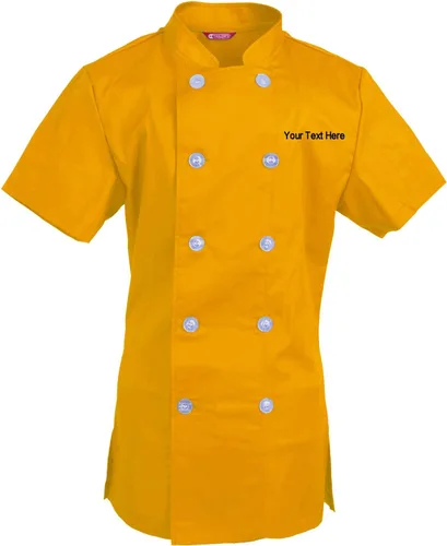 Vista 9 de Abrigo de chef bordado para mujer, camisa de chef de manga corta, abrigo de cocinero personalizado con tu texto Manzana Verde (Apple Green)