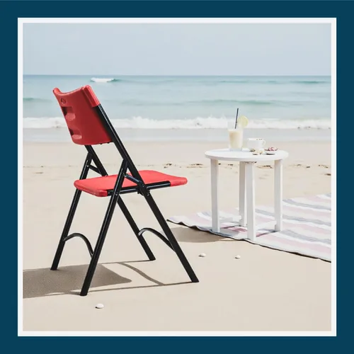 Vista 2 de OEF Furnishings Serie OEF600 Sillas plegables de respaldo alto, asiento de grado comercial de polietileno moldeado por soplado para uso en Rojo