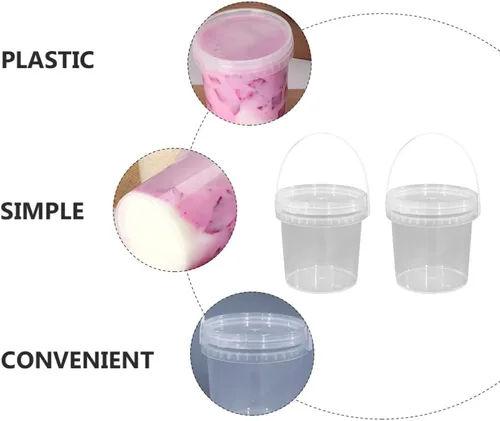 Vista 8 de UPKOCH 2 recipientes de plástico para almacenamiento de alimentos, cubo de helado de 32 onzas con tapa y asa, cubos de sopa transparentes