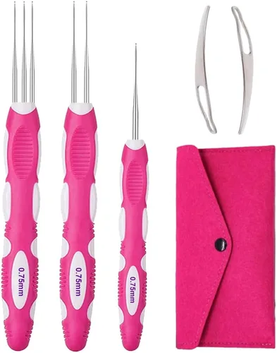 Vista 10 de Yarniss Ganchos de ganchillo para rastas con mango ergonómico, aguja de ganchillo para cabello de 0.75mm para trenza Loc