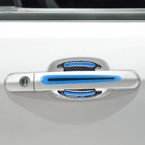 Vista 7 de 8 protectores 3D para manija de puerta de automóvil, calcomanías reflectantes a rayas antiarañazos, protector universal adecuado para automóviles