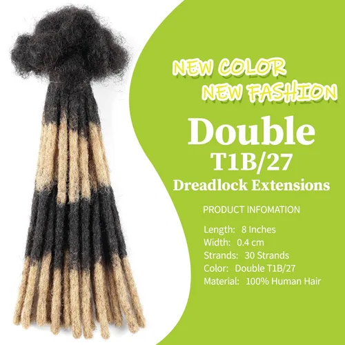 Vista 2 de Extensiones de rastas de 8 pulgadas de cabello humano Vlliyava, 0.4 cm de grosor, 30 hebras, dobles, T1B/27, marrones, extensiones de rastas de 0.2