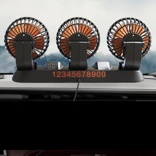 Vista 8 de Ventilador eléctrico, 3 cabezales, ventilador de automóvil, portátil, ventilador de refrigeración de aire, ventilador eléctrico silencioso