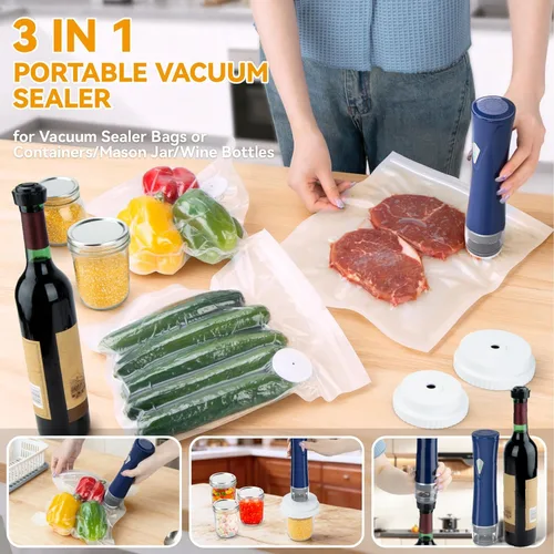 Vista 2 de GPUTEK Sellador al vacío compacto 3 en 1 para alimentos con bolsas y kit de tarro de masón, ahorra 5 veces más fresco durante más tiempo, 15 bolsas