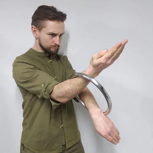 Vista 6 de HYOUT Anillo de acero inoxidable Wing Chun Yewen Sau de entrenamiento manual adhesivo para fuerza de mano Tsun Siu Lum Kung Fu de autodefensa