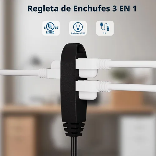 Vista 3 de K KASONIC - Cable de extensión de 3 salidas de 25 pies, 1 paquete, toma múltiple con conexión a tierra de triple cable, certificación UL 16/3 SPT-3