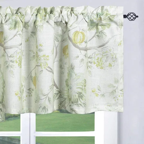 Vista 27 de Leeva Cortinas rústicas de cocina con estampado floral verde mezclado de lino para media ventana, para comedor, bolsillo para barra, cafetería