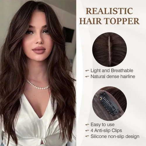 Vista 170 de Rich Choices Pelucas con topper de cabello para mujeres, cabello humano real 100% Remy, sin flequillo, para mujeres con adelgazamiento en la parte