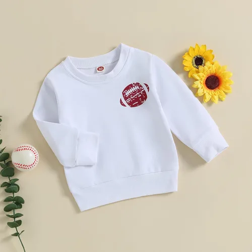 Vista 4 de Omkzanbi Sudadera de manga larga para bebé, diseño de fútbol, para el día del juego, otoño, camiseta vintage para la temporada de fútbol