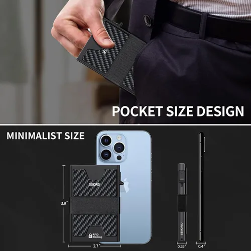 Vista 95 de Cartera delgada de aluminio para hombre, placa trasera expandible duradera, bloqueo RFID, billetera desplegable de metal minimalista, con capacidad